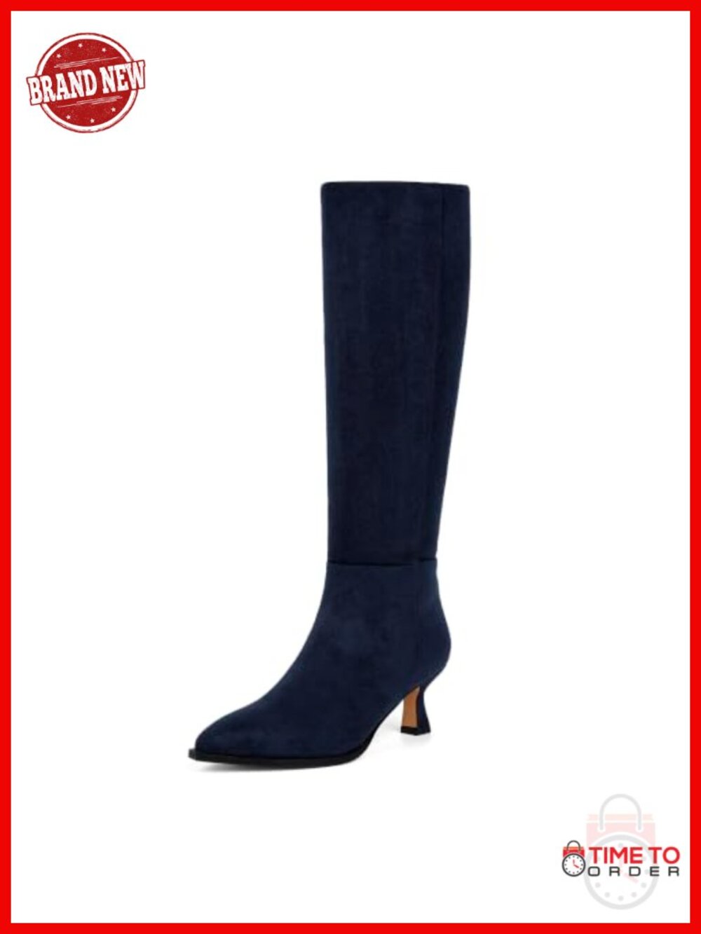 Kitten Heel Knee High Boots Pointed Toe Faux Suede Side Zip Women